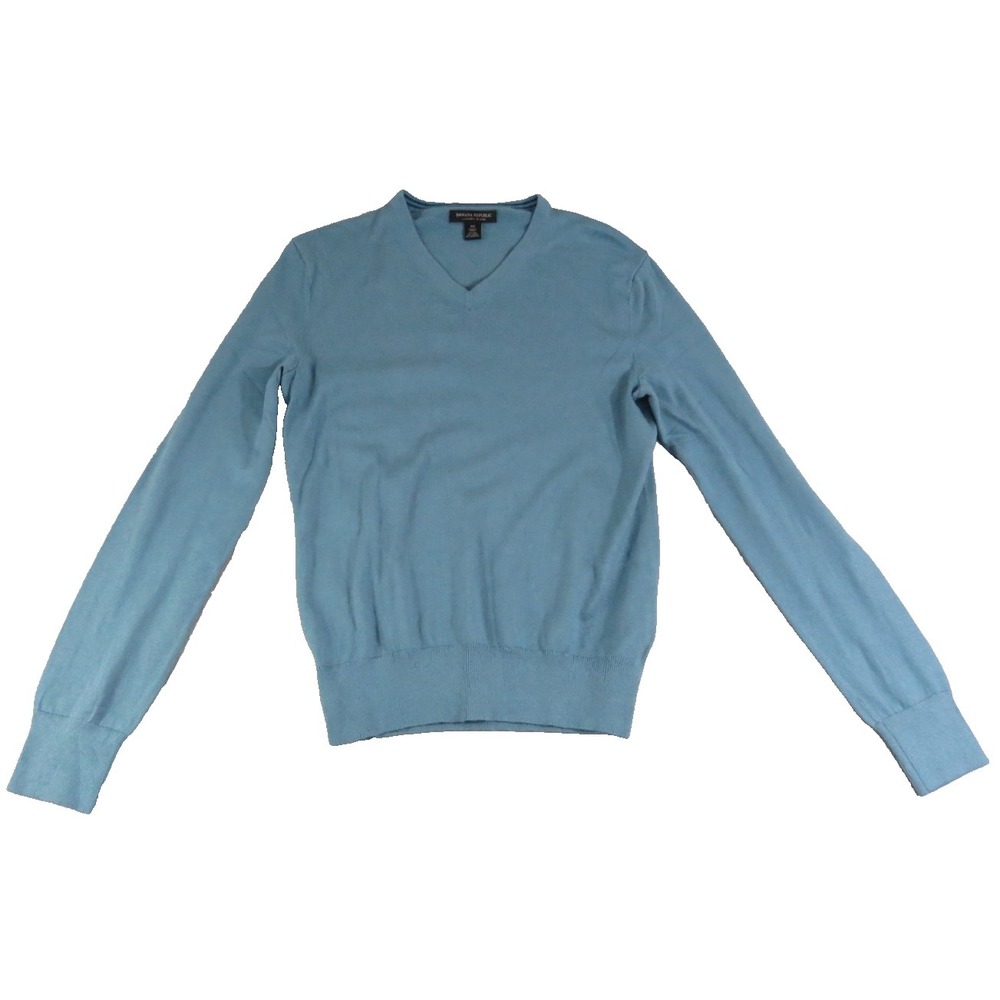 Banana Republic Premium Luxury Blend Sweater Womens XS Silk Cashmere Blue V Neck